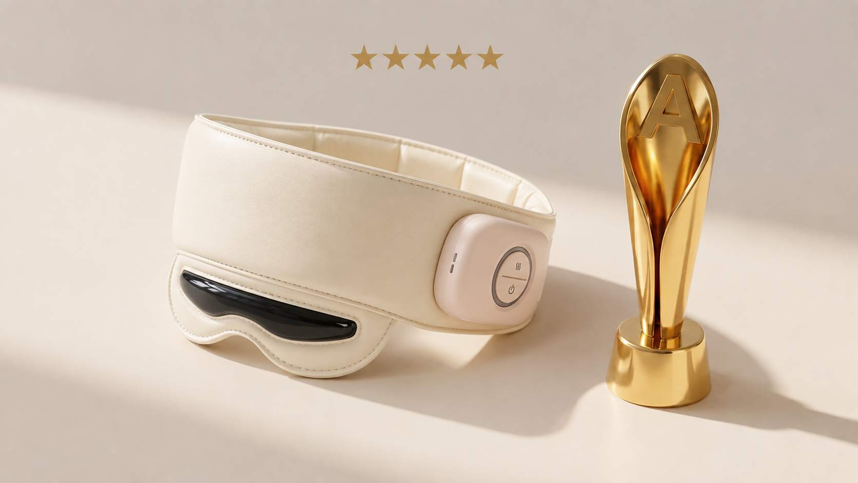 MELT device beside five stars — premium product credibility shot